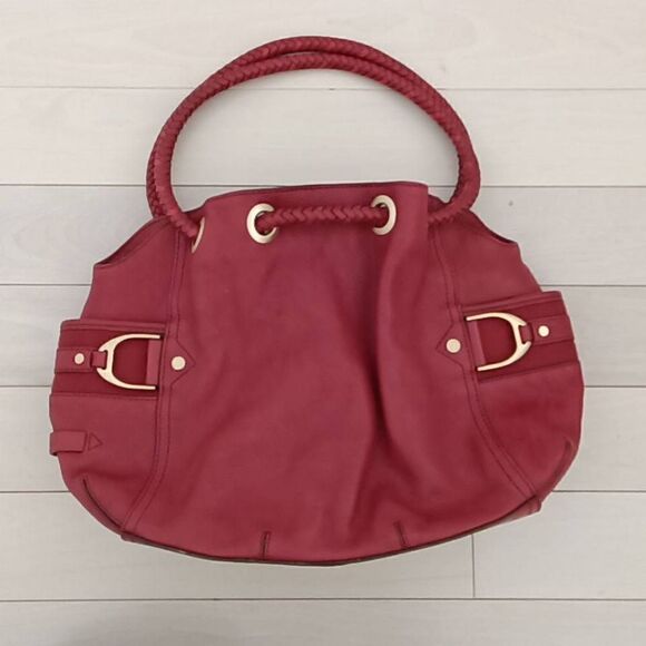 Cole Haan Women's Pebble Leather Brushed Braided Strap Bucket Bag Red - Picture 1 of 7